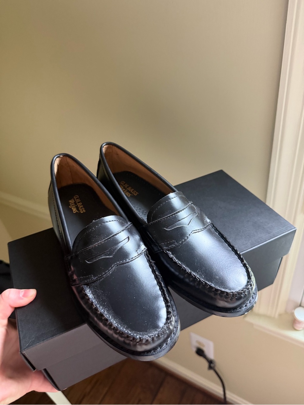 Women’s Black Leather Penny Loafers - Picture 3 of 4